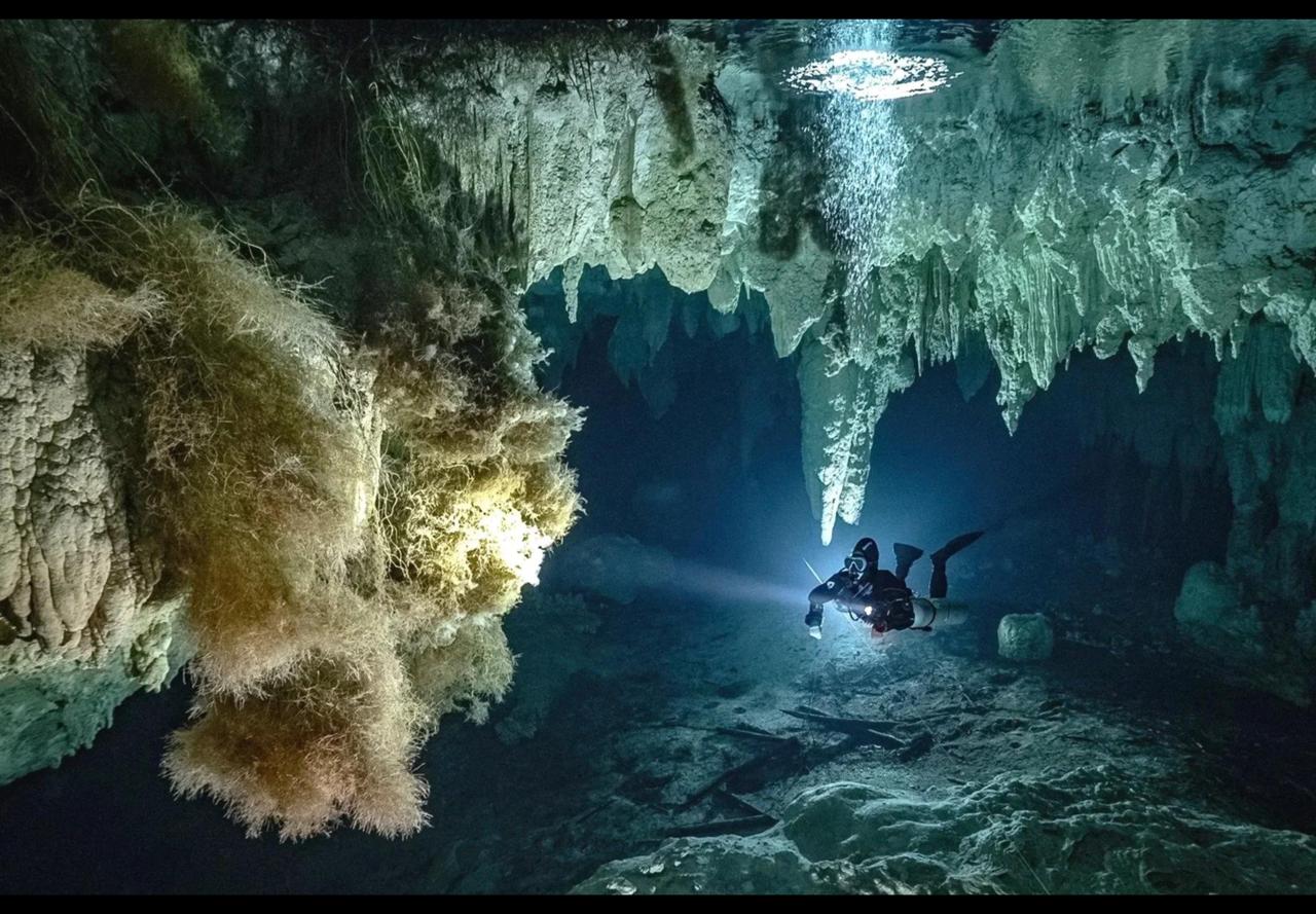 Cavern diving among ancient formations